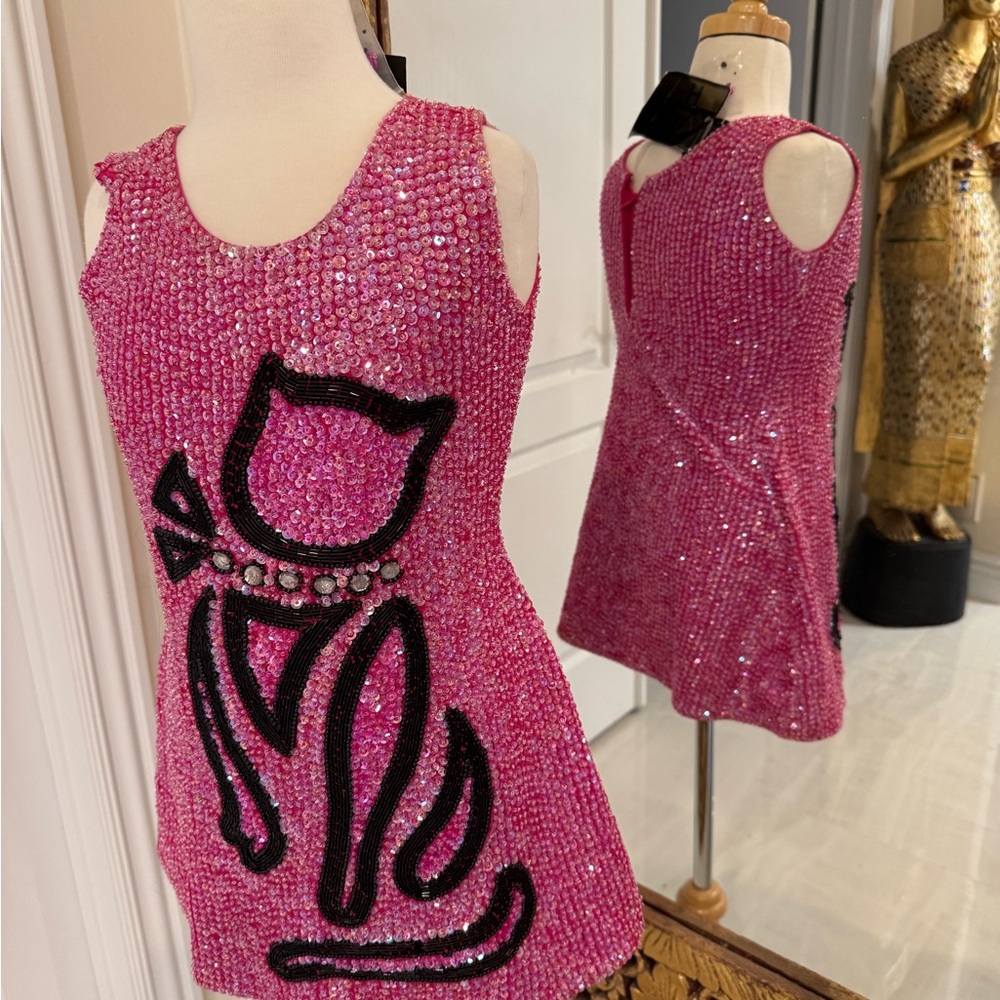 Pink Sequin Cat Dress ‎ Little  Attitudes by Debra hand beaded